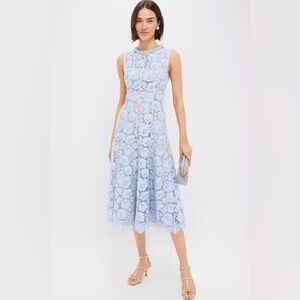 New Self-Portrait Blue Fine Lace Pearl Midi Dress Size 2